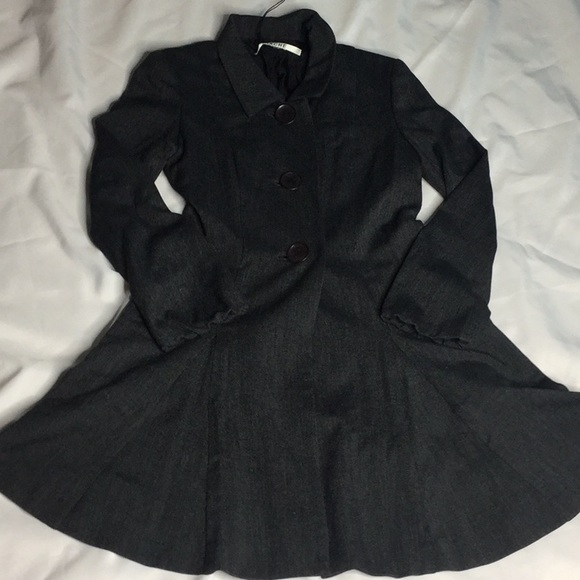 Hache Italian Wool dark coal grey Italian flair gathered skirted swing c… - Picture 9 of 16